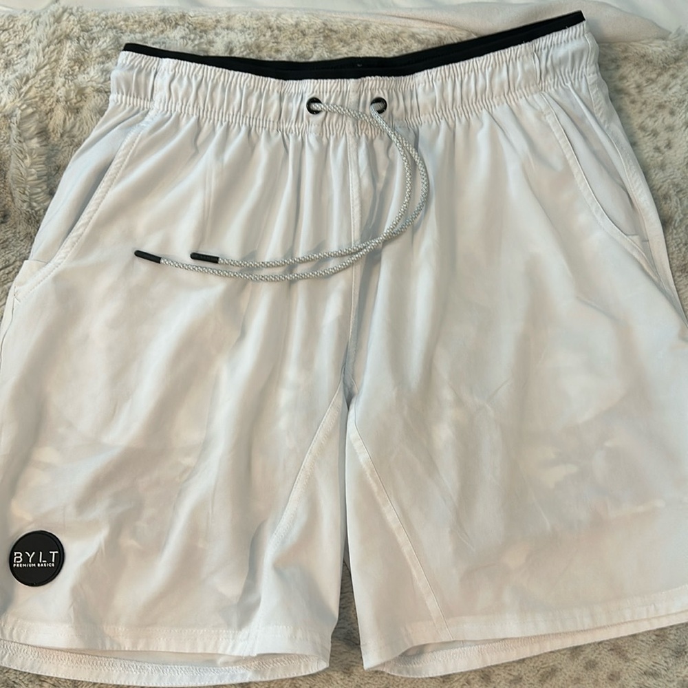 Men’s Bylt basics active short in white. Size large
